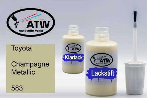 Toyota, Champagne Metallic, 583: 20ml Lackstift + 20ml Klarlack - Set, von ATW Autoteile West.